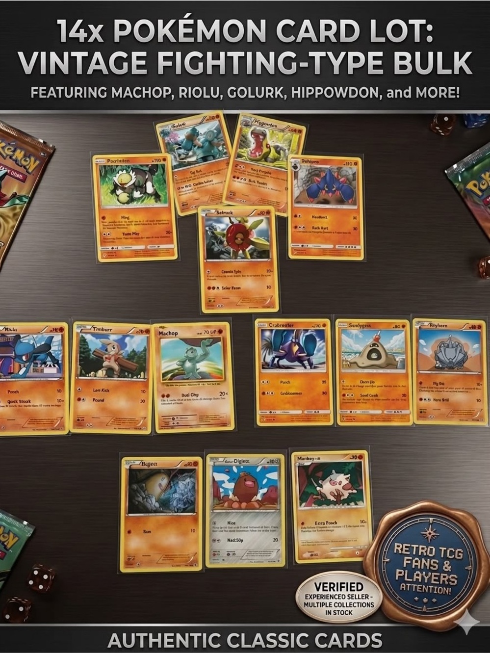 Lot 06 Pokemon Card Lot of 14 Fighting Type Machop Riolu Mankey Diglett TCG Bulk
